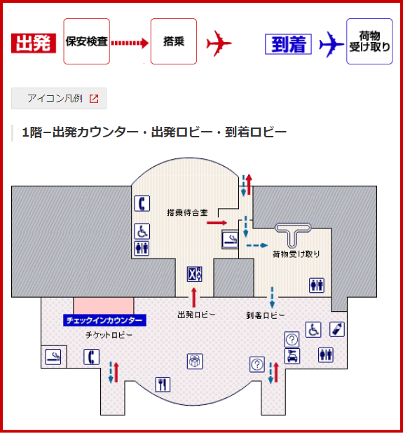 JAL国内線　種子島空港のチェックインカウンター