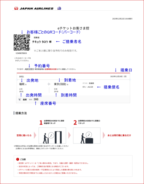 JAL�c�̍q�󌔂�E�`�P�b�g�T���v��